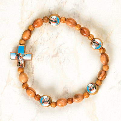 6-Pack - Saint MICHAEL - Wooden Cord Bracelet with enameled pictures and 6mm beads