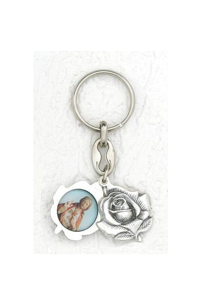 6-Pack - Sliding Petal Keyring with Sacred Heart of Jesus and Pray for Us