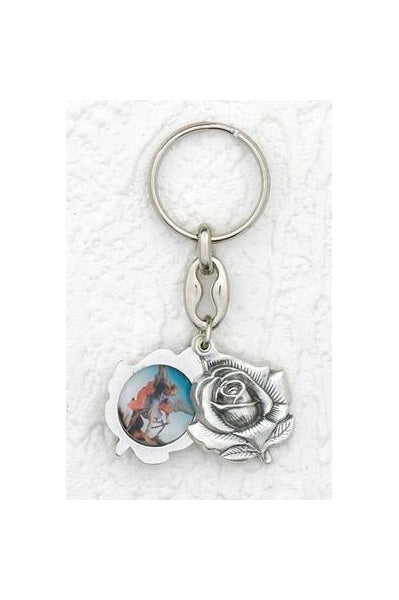 6-Pack - Sliding Petal Keyring with Saint Michael and Pray for Us