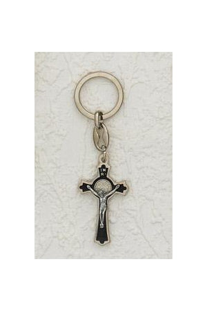6-Pack - 2-inch Saint Benedict Keyring- Black and Silver