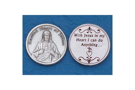 25-Pack - Religious Coin Token - Sacred Heart with Prayer
