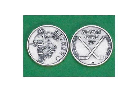 25-Pack - Sports Token with Hockey Player- Never Give Up, Champions Never Quit