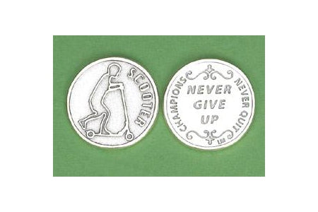 25-Pack - Sports Token with Scooter - Never Give Up, Champions Never Quit
