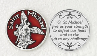 12-Pack - Red Enameled Saint Michael Token with Prayer