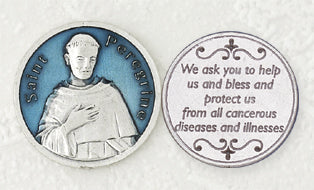 12-Pack - Blue Enamel Saint Peregrine Token with Prayer