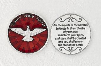 Red Enameled Come Holy Spirit Token with Prayer Silver Plated