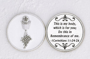 12-Pack - Enameled Chalice White Token with Prayer Silver Plated