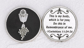 12-Pack - Enameled Chalice Black Token with Prayer Silver Plated