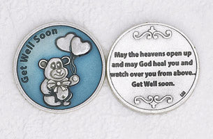 12-Pack - Enameled Get Well Soon Token with Prayer Silver Plated