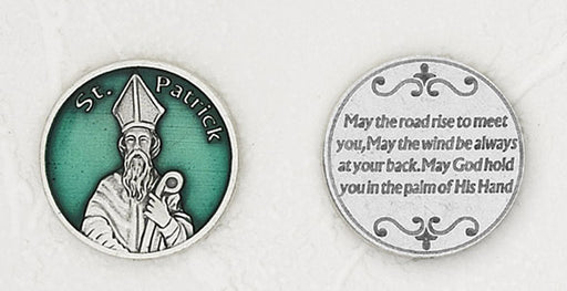 12-Pack - Saint Patrick Enamel Token with Prayer Silver Plated