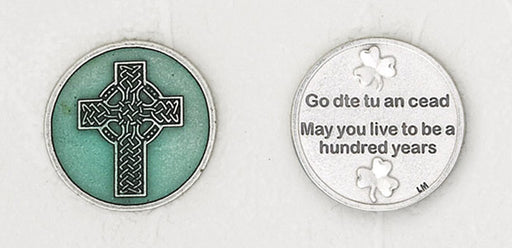 12-Pack - Celtic Cross Enamel Token with Prayer Silver Plated
