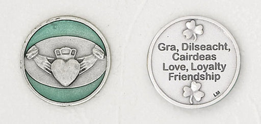12-Pack - Claddagh Enamel Token with Prayer Silver Plated