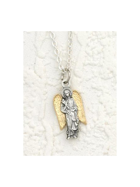 Two Toned 18K Gold Plated and Silver Archangel Gabriel with Necklace- 18 inch