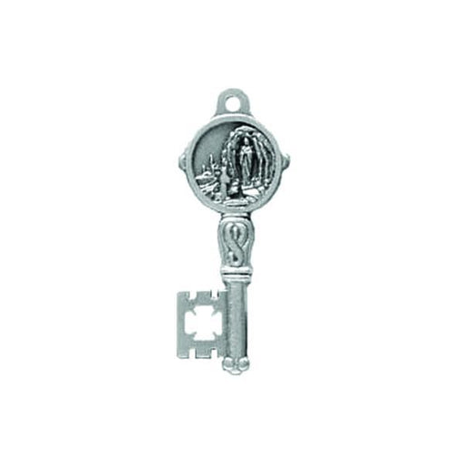Silver-tone Key Shaped Pendant/Medal - Lady of Lourdes
