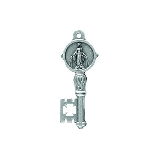 Silver-tone Key Shaped Pendant/Medal - Lady of Grace
