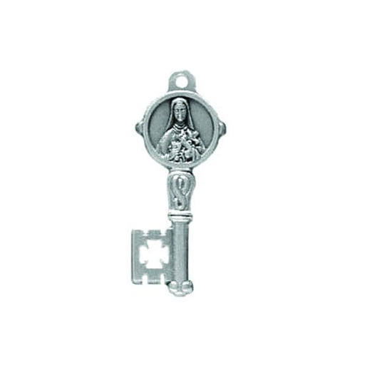 Silver-tone Key Shaped Pendant/Medal - Saint Therese
