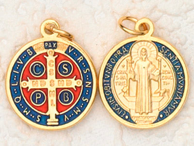 12-Pack - 3/4 inch Enameled Saint Benedict Pendant Gold Plated