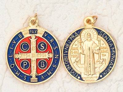 6-Pack - 1-1/4 inch Blue Enameled and Gold Plated Saint Benedict Pendant