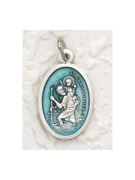 St Christopher Enameled Aqua Pendant and Chain