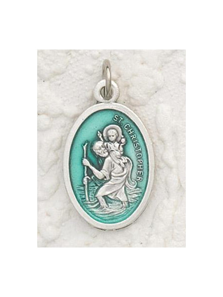 St Christopher Enameled Green Pendant and Chain