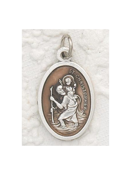 St Christopher Enameled Brown Pendant and Chain