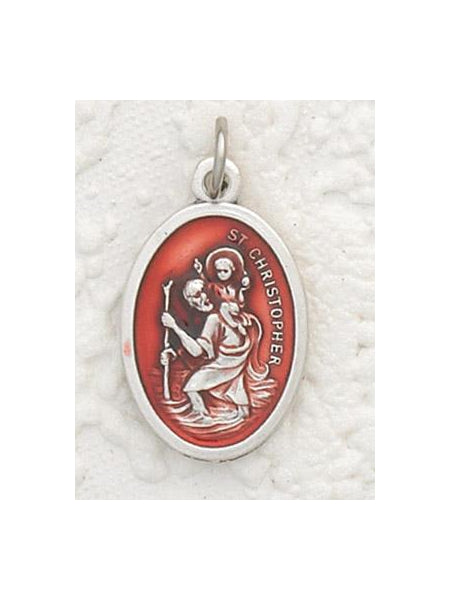 St Christopher Red Enameled Pendant and Chain