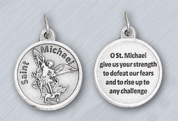 3/4 inch Silver Plated St Michael Pendant with Prayer on back