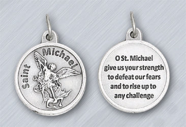 25-Pack - 3/4 inch Silver Plated Saint Michael Pendant with Prayer on back