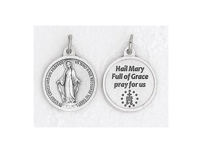 25-Pack - 3/4 inch Silver Plated Miraculous Medal with Prayer on back
