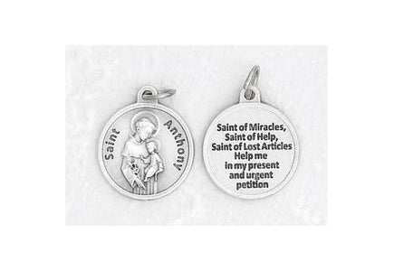 25-Pack - 3/4 inch Silver Plated Saint Anthony Pendant with Prayer on back