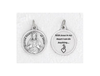 25-Pack - 3/4 inch Silver Plated Sacred Heart of Jesus Pendant with Prayer on back