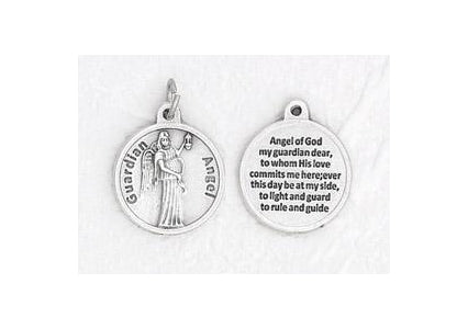 25-Pack - 3/4 inch Silver Plated Angel of GOD Pendant with Prayer on back