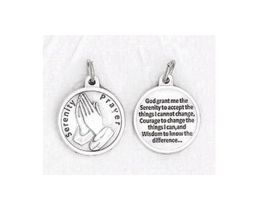 25-Pack - 3/4 inch Silver Plated Serenity Prayer Pendant with Prayer on back