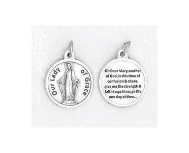 25-Pack - 3/4 inch Silver Plated Our Lady of Grace Pendant with Prayer on back