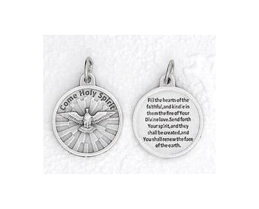25-Pack - 3/4 inch Silver Plated Come Holy Spirit Pendant with Prayer on back