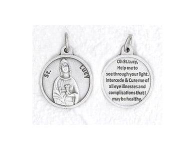 25-Pack - 3/4 inch Silver Plated Saint Lucy Pendant with Prayer on back