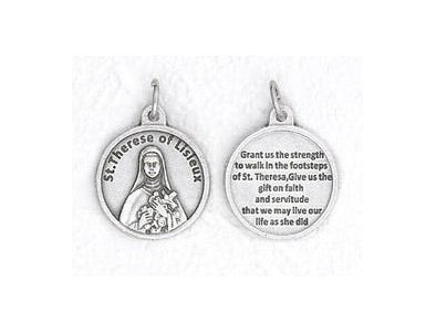 25-Pack - 3/4 inch Silver Plated Saint Therese of Lisieux Pendant with Prayer on back