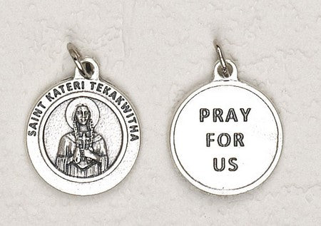 25-Pack - 3/4 inch Silver Plated Saint Kateri Pendant with Prayer on back