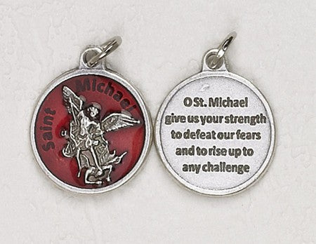 25-Pack - Saint Michael Red Enameled 3/4 inch Pendant with prayer on back