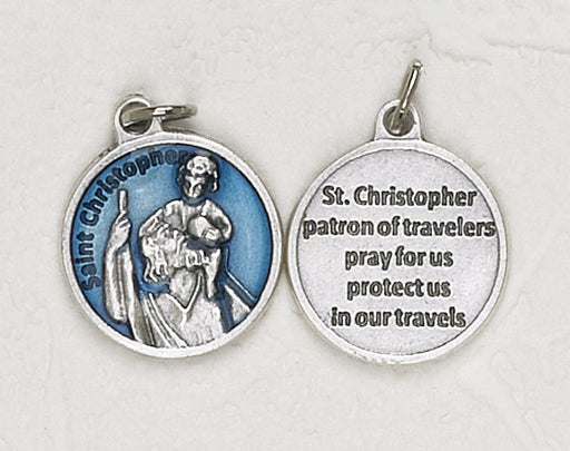 25-Pack - Saint Christopher Blue Enameled 3/4 inch Pendant with prayer on back