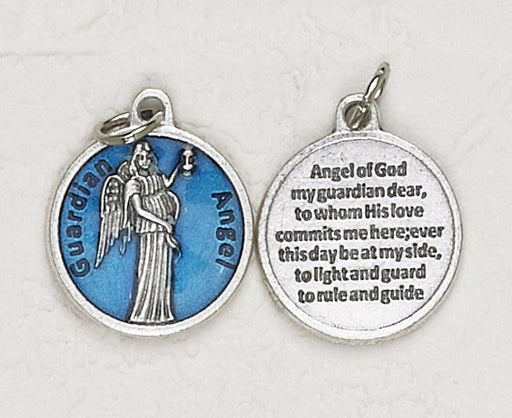 12-Pack - Guardian Angel Blue Enameled 3/4 inch Pendant with prayer on back