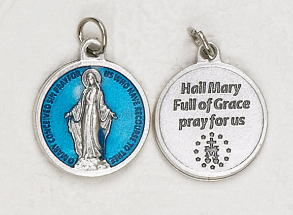 25-Pack - Miraculous Medal Blue Enameled 3/4 inch Pendant with prayer on back