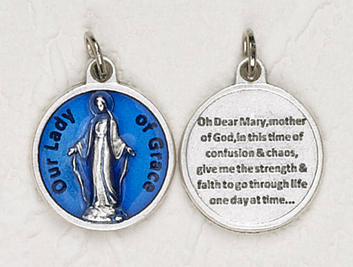 12-Pack - Our Lady of Grace Blue Enameled 3/4 inch Pendant with prayer on back