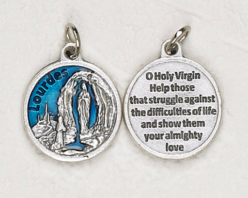 12-Pack - Our Lady of Lourdes Blue Enameled 3/4 inch Pendant with prayer on back