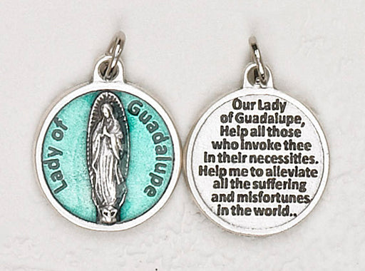 25-Pack - Our Lady of Guadalupe Green Enameled 3/4 inch Pendant with prayer on back