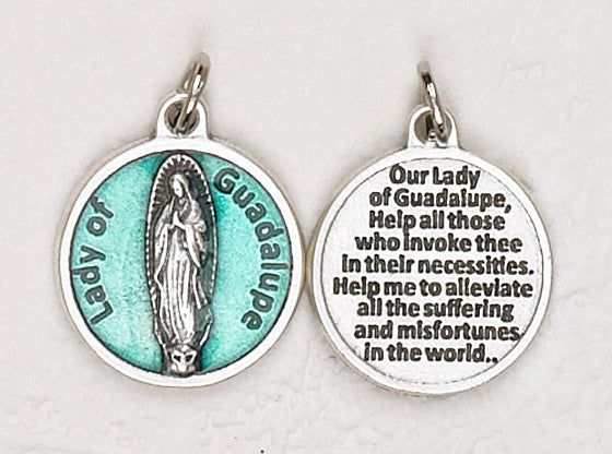 25-Pack - Our Lady of Guadalupe Green Enameled 3/4 inch Pendant with prayer on back