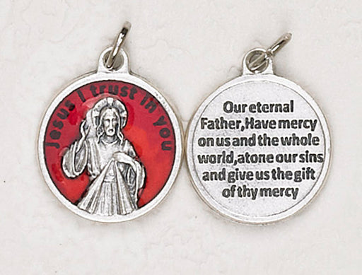 25-Pack - Divine Mercy Red Enameled 3/4 inch Pendant with prayer on back