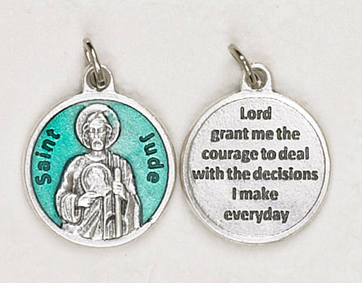12-Pack - Saint Jude Green Enameled 3/4 inch Pendant with prayer on back