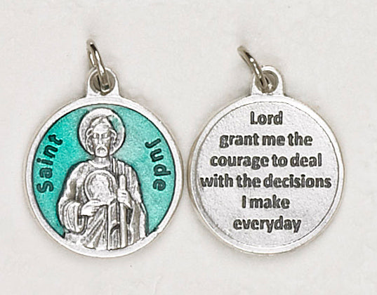 12-Pack - Saint Jude Green Enameled 3/4 inch Pendant with prayer on back