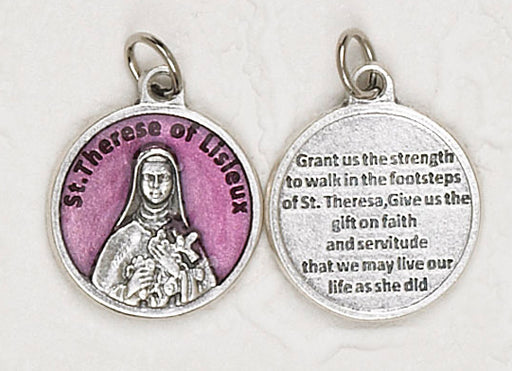 12-Pack - Saint Therese of Lisieux Enameled 3/4 inch Pendant with prayer on back